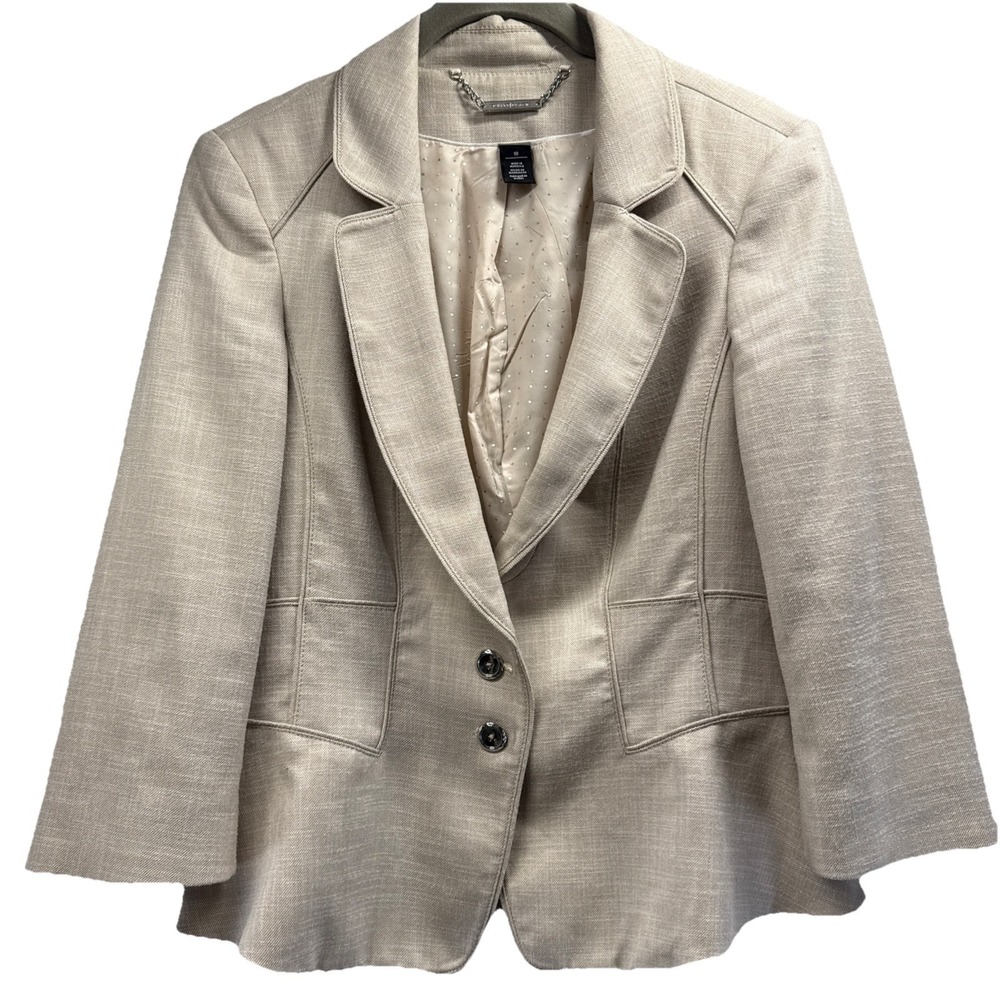 WHBM Blazer Jacket Womens Size 10 Beige Feminine Line Ruffled Buttons 3/4 Sleeve